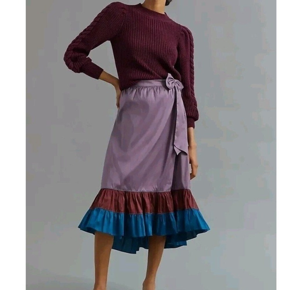 Anthropologie Skirt 4 Purple Colorblock Tiered Ruffle Excel Boho Whimsigoth